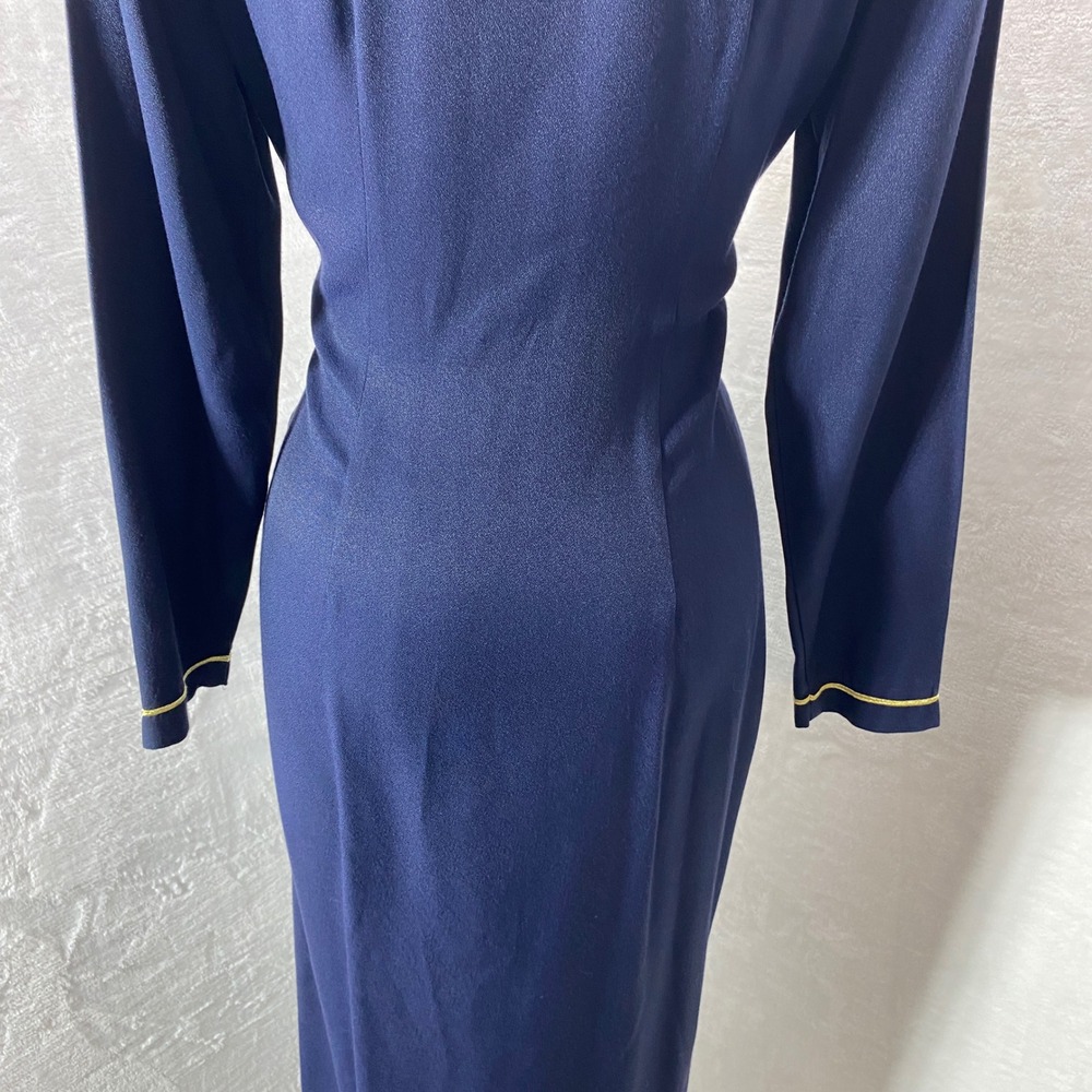 VTG  Stunning John Roberts Navy Blue Gold‎ Trimmed Tuxedo Dress Professional 10 - Picture 10 of 16